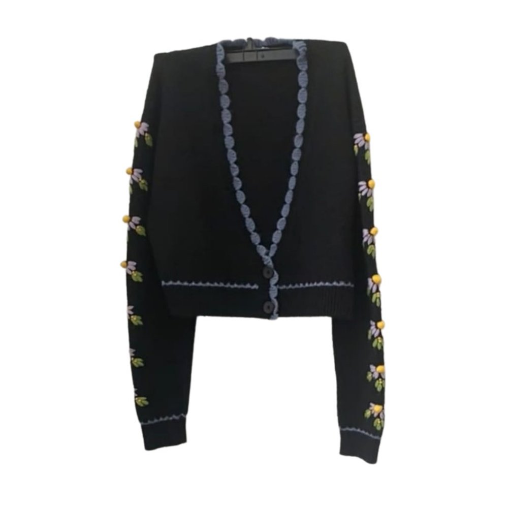 Navy blue embroidered cardigan